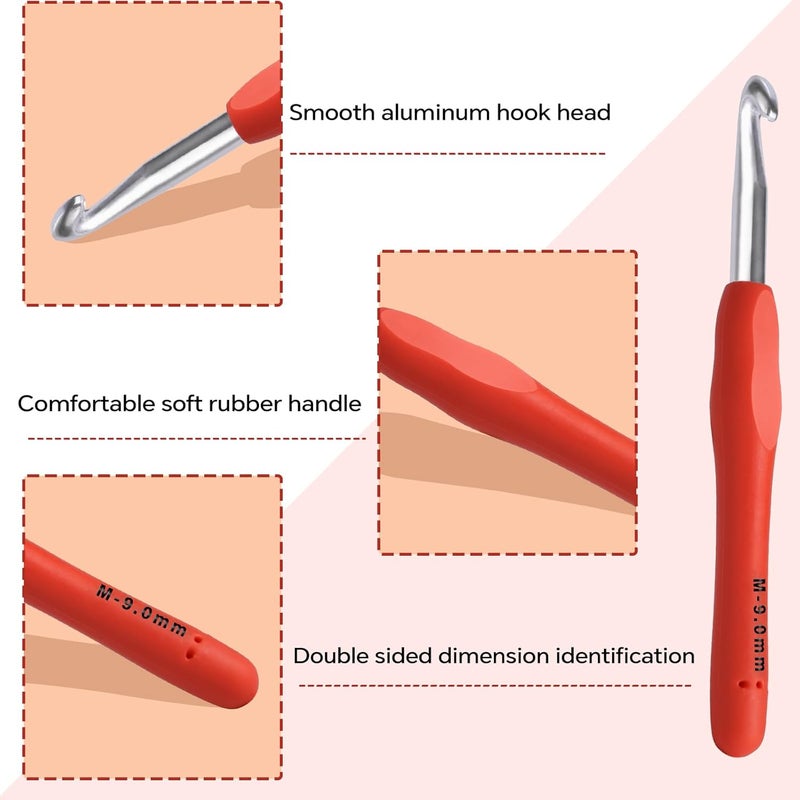 Gerute 9mm Crochet Hook, Ergonomic Crochet Hook, Smooth and Extra Long Knitting Needles, with Soft Rubber Ergonomic Handle and Aluminum Tip, Perfect Beginner and Arthritic Crochet Hooks (9 mm) - Image 3